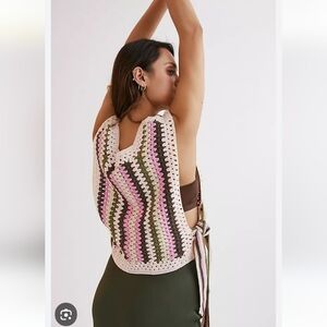 Anthropologie IN OUR NATURE Crochet Vest Tank Top OS Boho Festival Hippie Granny